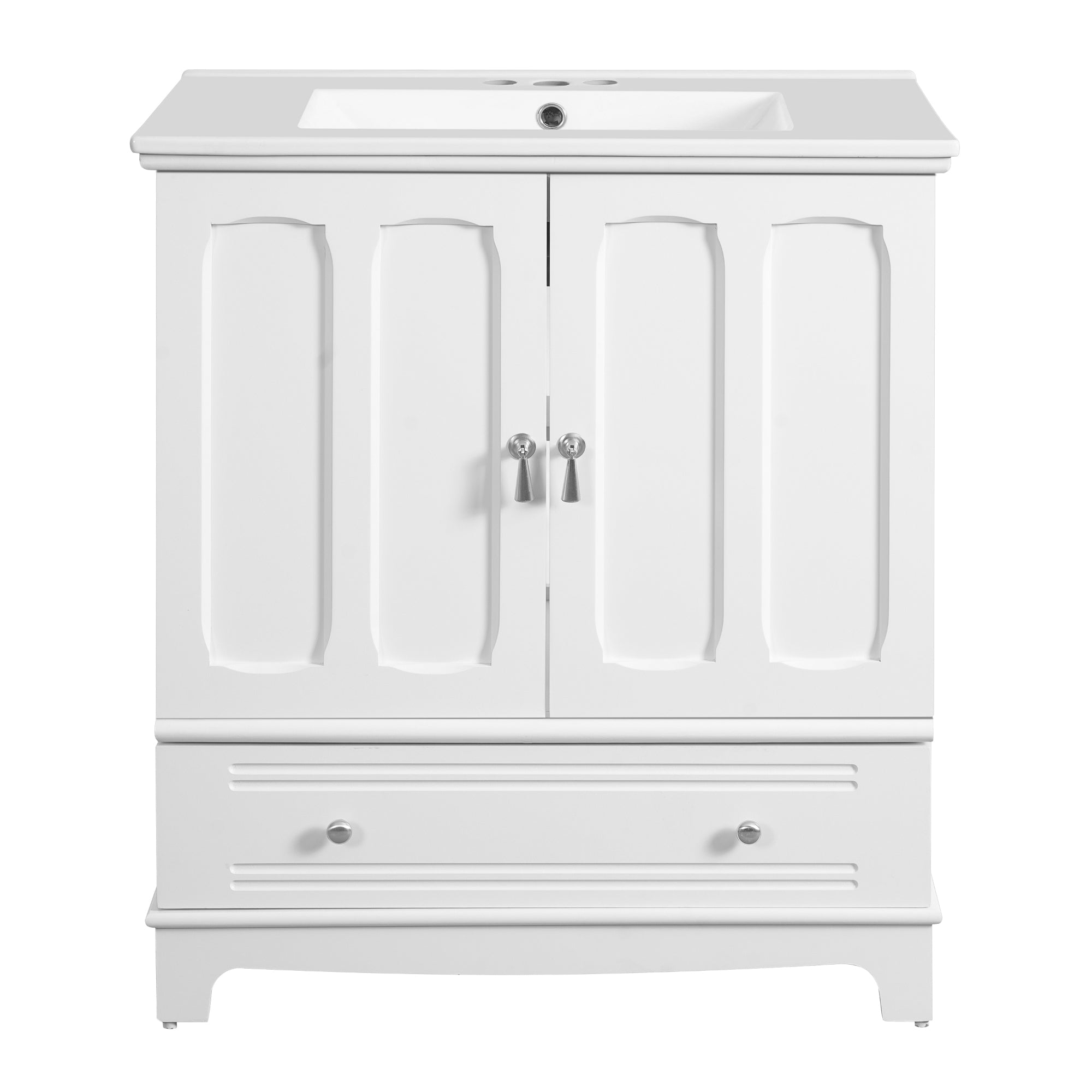 VanityFus 30-in White Single Sink Bathroom Vanity with Ceramic Top Undermount 2 Soft-Closing Doors 1 Drawer Adjustable Shelves